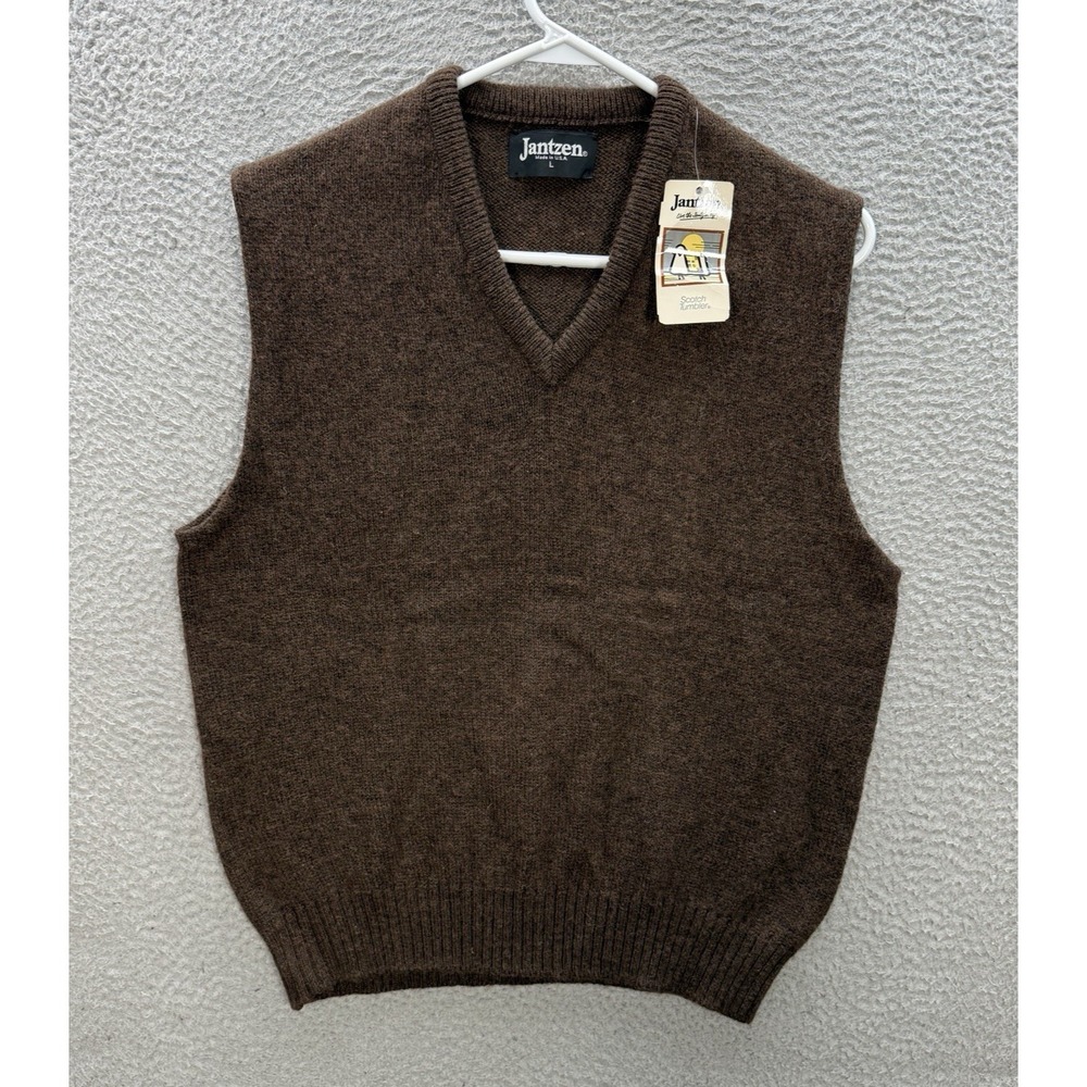 Vintage Jantzen Sweater Vest Adult Large Brown Knit Wool Blend Made In USA 80s